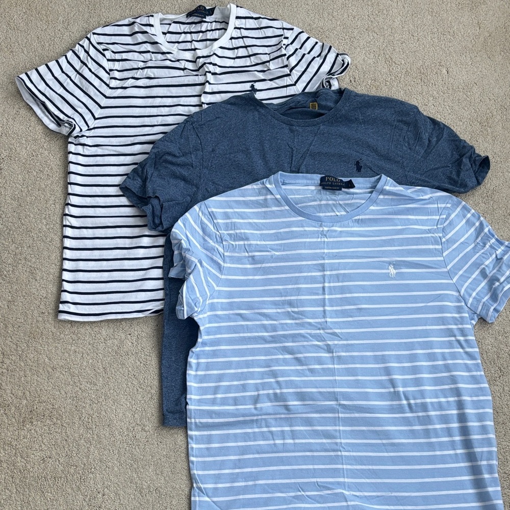 Polo by Ralph Lauren Light Blue and White short sleeve Tee size L slim fit